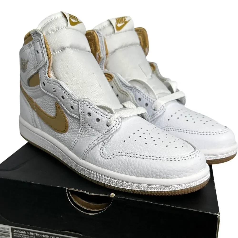 💎✨NEW IN BOX✨💎NIKE Jordan One Retro High OG (PS) White/Gold